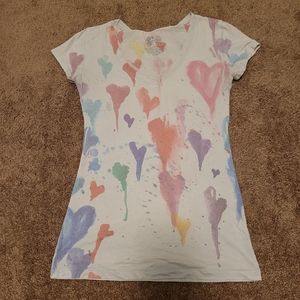 Rainbow Heart Gray V neck Top